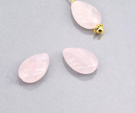 Perlen geschnitzt Blatt Rosenquarz 12x8mm (4)