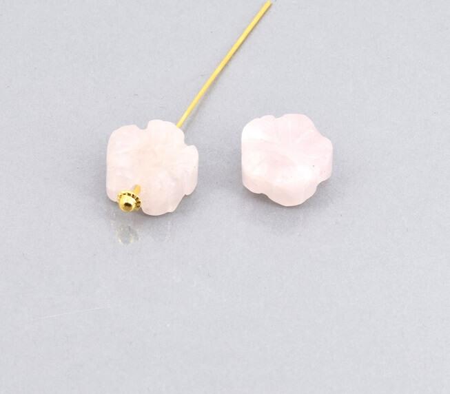 Perle geschnitzte Blume Rosenquarz 14mm (1)
