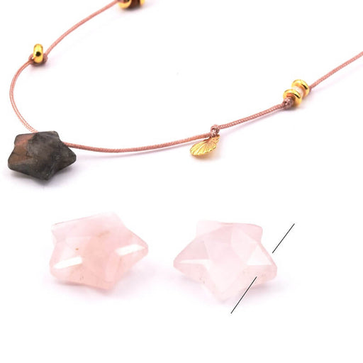 Kaufen Sie Perlen in Deutschland Sternanhänger Rosenquarz facettiert 14 mm - Loch: 0,7 mm (1)