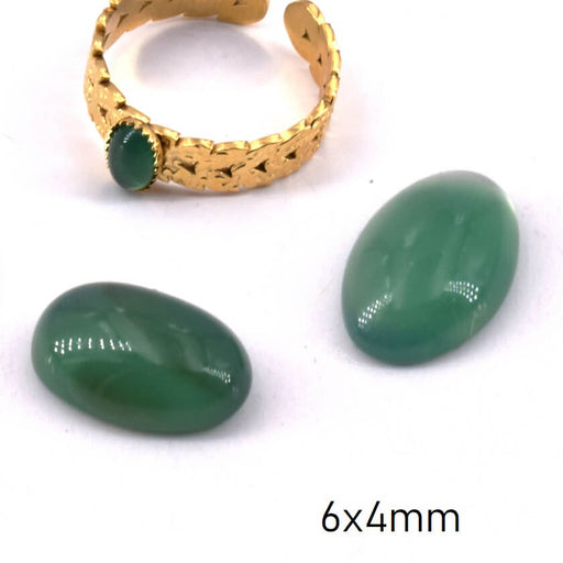 Kaufen Sie Perlen in Deutschland Ovaler Cabochon Natürlicher grüner Onyx - 6x4mm (2)