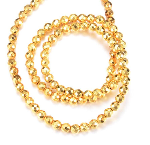 Hämatit facettierte runde Perlen vergoldet 2mm - 40cm (1 Strang)