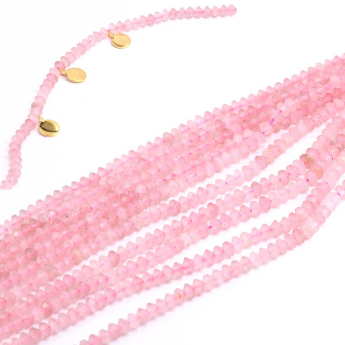 Heishi Beads Doppelkegelperlen chips Rosenquarz 4 mm - Loch 0.5 mm (1 Strang-33 cm )