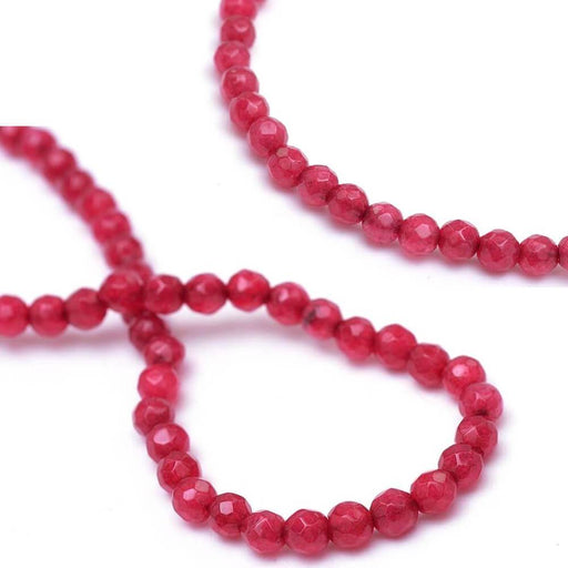 Kaufen Sie Perlen in Deutschland Runde Facettenperlen Jade Himbeerrot gefärbt - 3mm - Loch: 0.8mm (1)