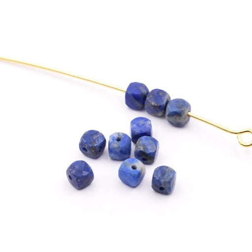 Würfelperle facettierte Natürlicher Lapis Lazuli 4mm Loch: 0.7mm (10)