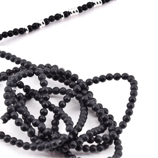 Kaufen Sie Perlen in Deutschland Runde Perlen Black Onys MAT 3mm - Loch: 1mm (1 Strang-38cm)
