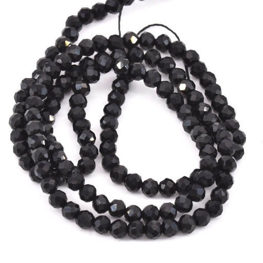 Kaufen Sie Perlen in Deutschland Runde facettierte Perlen Schwarzer Onyx - 3 mm Loch: 0.8 mm (1 Strang - 39 cm)