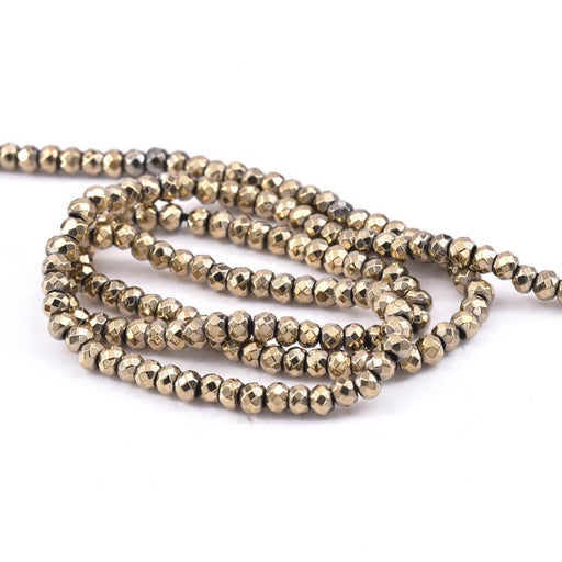 Kaufen Sie Perlen in Deutschland Rondelle-Perlen, facettierter hellbronzener Hämatit – 3 x 2 mm (1 Strang – 37 cm)