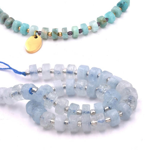 Kaufen Sie Perlen in Deutschland Heishi Rondelle Bead Aquamarin - 6x3mm (1 Strang-19cm)