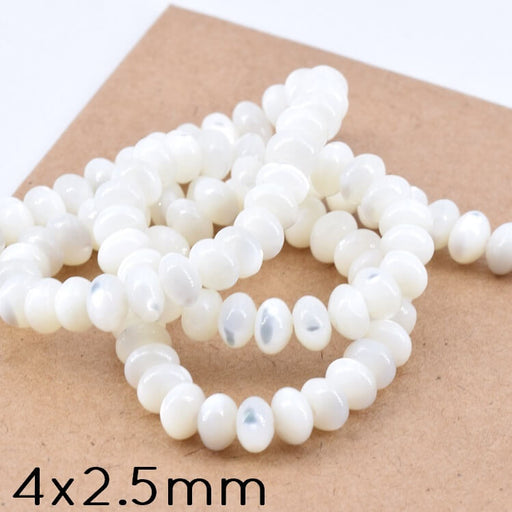 Kaufen Sie Perlen in Deutschland Donut Rondelle weiße Muschelperle 4x2.5mm - Loch: 0.5mm (1 Strang - 38cm)
