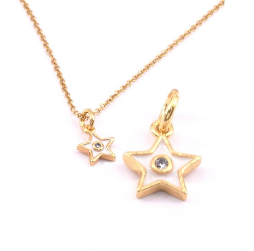 Kaufen Sie Perlen in Deutschland Charm Stern mit weißem Email Zirkon vergoldet 9x8mm (1)