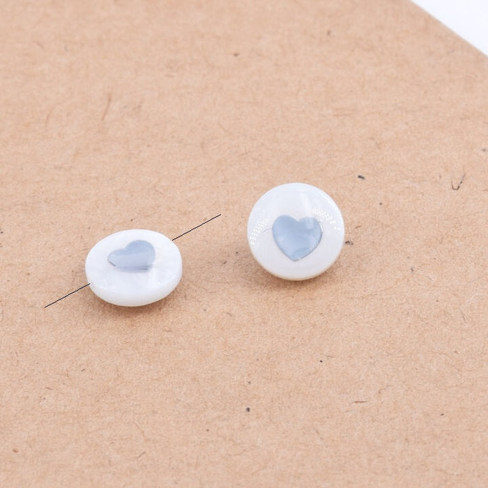 Flache runde Perlen mit weißer Schale und Platinherz 8 x 3 mm - Loch 0.6 mm (2)