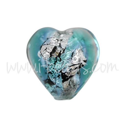 Murano Glasperle Herz Blau und Silber 10mm (1)