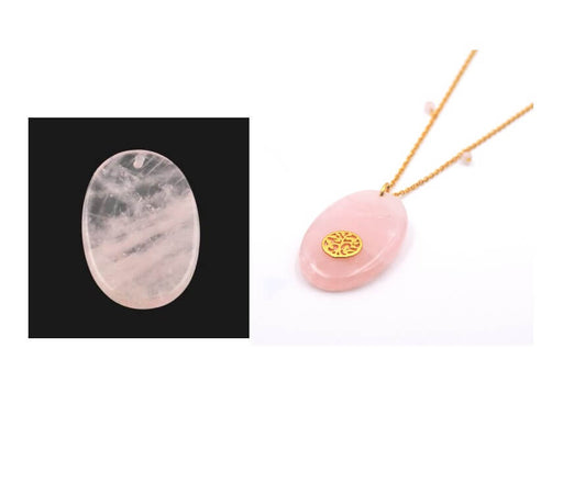 Kaufen Sie Perlen in Deutschland Rosenquarz Oval flach Kiesel Anhänger, variable Größe 55mm, loch: 2mm (1)