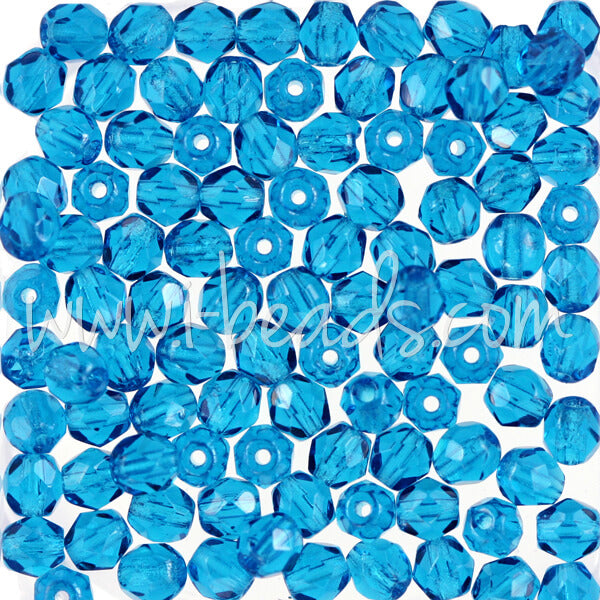Glasschliffperlen capri blue 4mm (100)