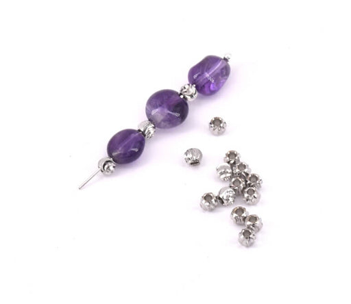 Heishi Perlen gestreift 3mm rhodiniertes Messing - Loch: 1mm (10)