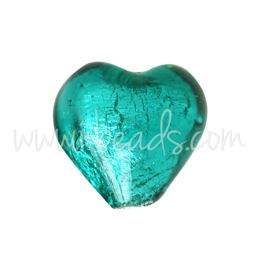 Murano Glasperle Herz Smaragd und Silber 10mm (1)