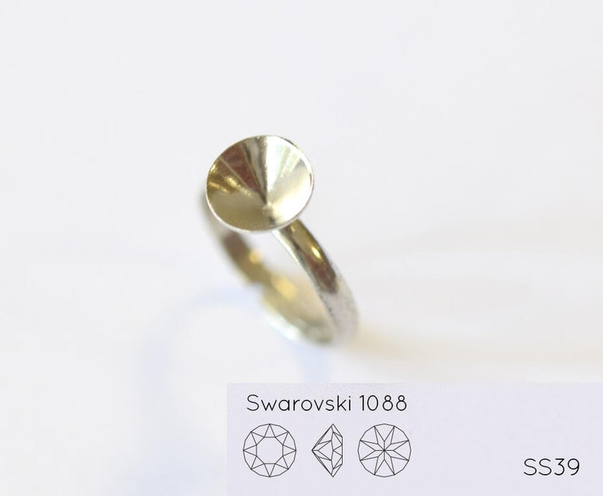 Verstellbare vertiefte Ringfassung für Swarovski 1088 SS39 silber-plattiert (1)