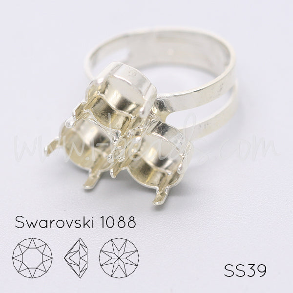 Verstellbare Ringfassung für 3 Swarovski 1088 SS39 silber-plattiert (1)