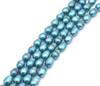 Kaufen Sie Perlen in Deutschland Süsswasser Perlenstrang Reisform Türkis 8x6mm (1)