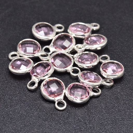 Rosa Runde Glas Mini Anhänger Set Silber-6mm (2)