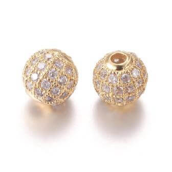 Kaufen Sie Perlen in Deutschland Runde Perle besetzt mit Zirkonen Vergoldetes Messing 6x1,5 mm (1)