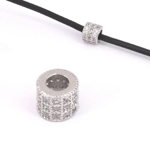 Kaufen Sie Perlen in Deutschland Breite Röhre,Perlen,  Messing Überzogen Rhodium mit Zirkon Strass 6x5mm - Loch: 3mm (1)