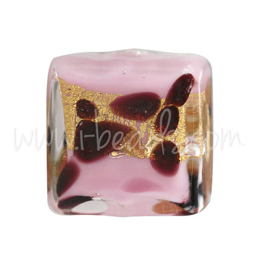 Murano Glasperle Quadrat Pink Leopard 10mm (1)