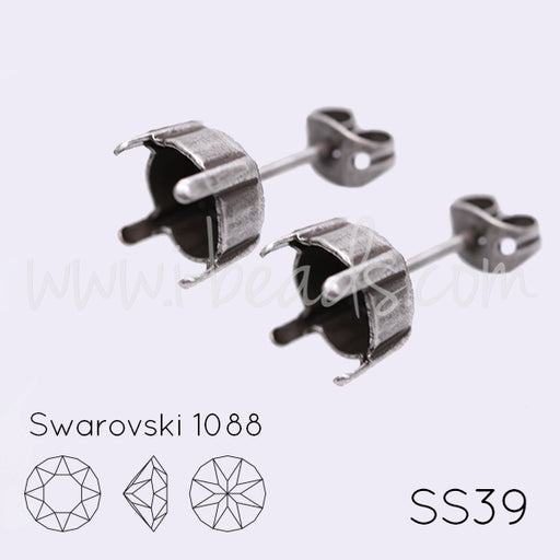 Ohrsteckerfassung für Swarovski 1088 SS39 antik silber-plattiert (2)