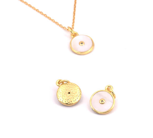 Kaufen Sie Perlen in Deutschland Charm Anhanger Perlmutt und Zirkon vergoldet Qualitat  10mm, mit Ring (1)