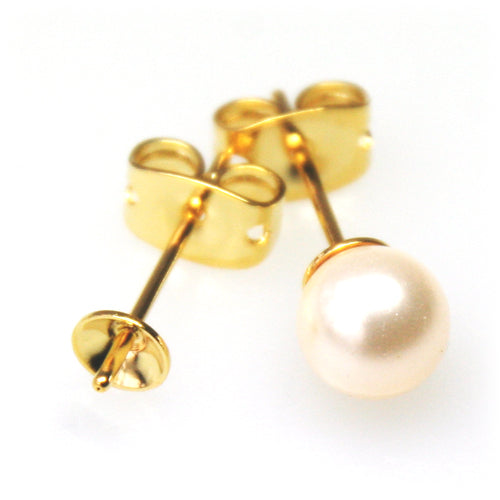 Kaufen Sie Perlen in Deutschland Ohrstecker mit Aufsatz für 6mm Perlen Goldfarben 24K (2)