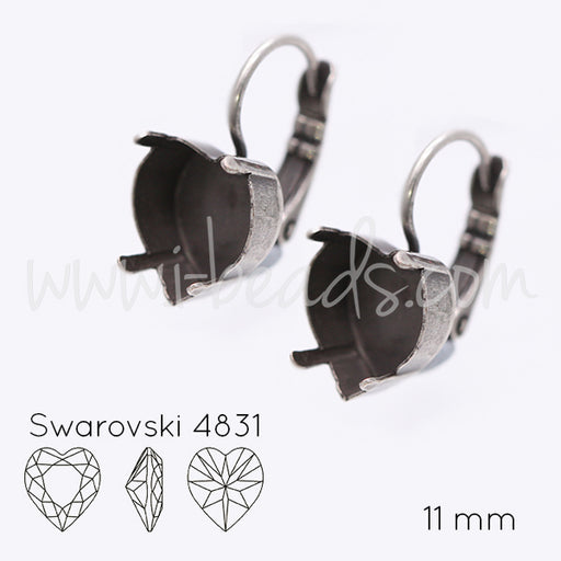 Ohrringfassung für Swarovski 4831 Herz 11mm antik silber-plattiert (2)