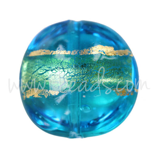 Murano Glasperle Linse Blau und Gold 14mm (1)