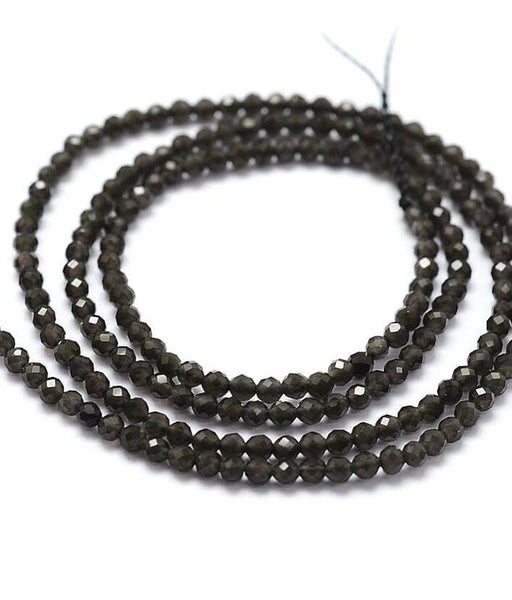 Kaufen Sie Perlen in Deutschland Natural Black Obsidian Beads, Faceted, 2mm , hole: 0.5mm; 175pcs/strand, (38cm) (1)