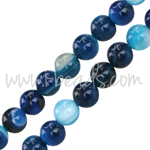 Streifenachat Blau Runde Perlen 6mm am Strang (1)