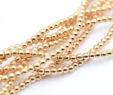 Kaufen Sie Perlen in Deutschland Rekonstituierte Hämatitperlen, hellvergoldet, 3 mm - 1 Reihe - 150 Perlen (1 strang)