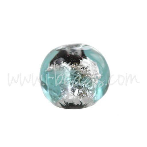 Kaufen Sie Perlen in Deutschland Murano Glasperle Rund Blau und Silber 6mm (1)