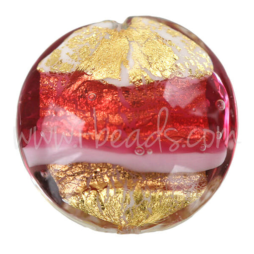 Murano Glasperle Linse Pink und Gold 20mm (1)