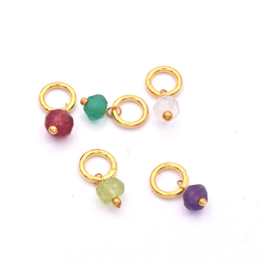 Charms perlen Halbedelstein gemischt 3mm + Ring silber 925 vergoldet (5)