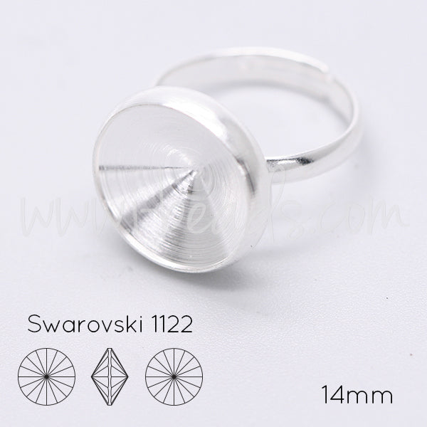 Verstellbare vertiefte Ringfassung für Swarovski 1122 Rivoli 14mm silber-plattiert (1)