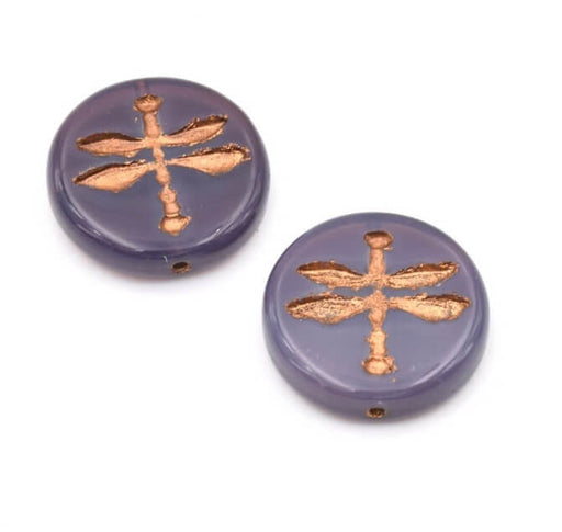 Kaufen Sie Perlen in Deutschland Tschechisches Druckglas Libelle Lilac opal und Bronze 12mm (2)