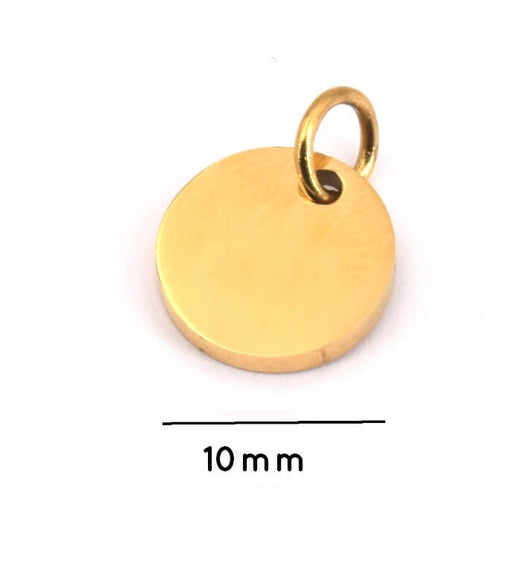 Anhänger flach rund Edelstahl golden mit Ring 10mm (1)