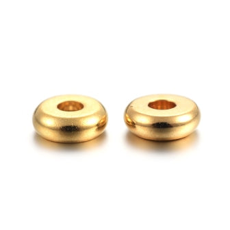 Kaufen Sie Perlen in Deutschland Edelstahl Heishi Perlen Separatoren GOLD, Flachrund, 4mm, Bohrung: 1.2mm (10)