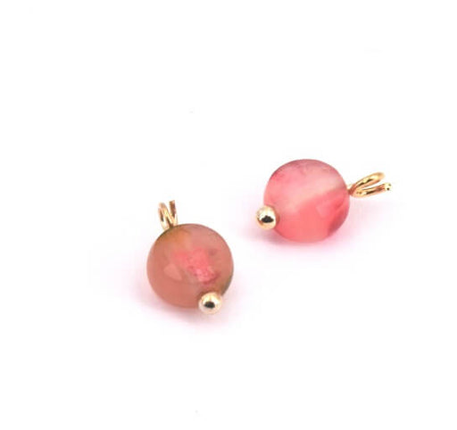Charms flache perlen natürliche Qarz Erdbeere 6mm + Nietstifte vergoldet qualitat (2)