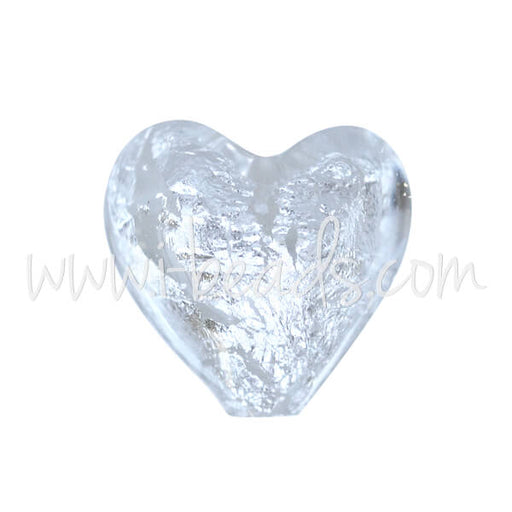 Murano Glasperle Herz Kristall und Silber 10mm (1)