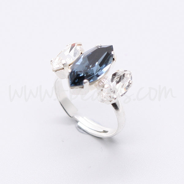 Verstellbare Ringfassung für Swarovski 4228 Rübchen 15x7mm und 10x5mm silber-plattiert (1)