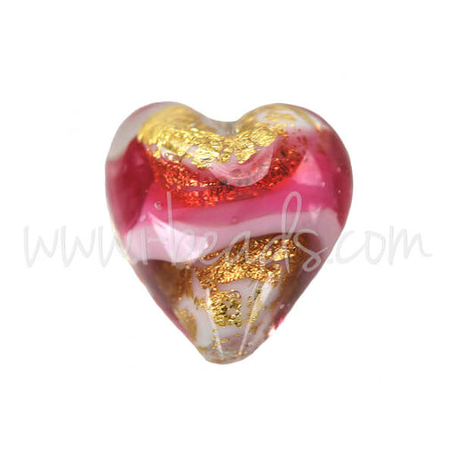 Murano Glasperle Herz Pink und Gold 10mm (1)