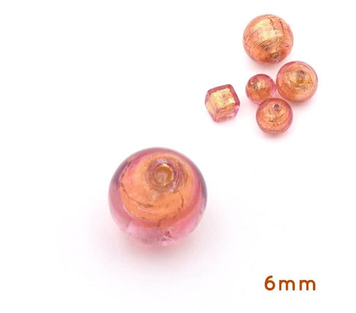 Murano Glasperle Rund copper und Gold 6mm (1)