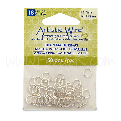 Beadalon 50 artistic draht chain-maille-ringe versilbert mit anlaufschutz 18 kaliber 5.56mm (1)