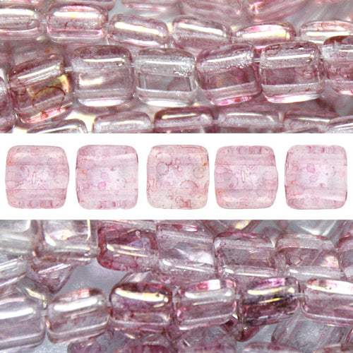2 Loch Perlen CzechMates tile luster transparent topaz pink 6mm (50)