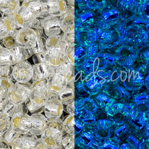 Kaufen Sie Perlen in Deutschland ccPF2700S - Toho Rocailles Perlen 8/0 Glow in the dark silver-lined crystal/glow green permanent finish (10g)